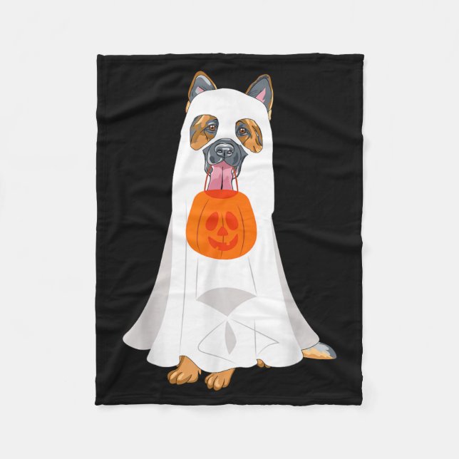 German Shepherd Ghost Pumpkin Halloween Fall Dog Fleece Blanket (Front)