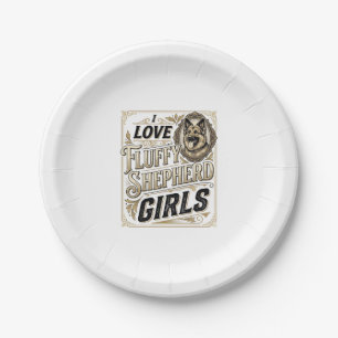 German Shepherd Girl Shirt Vintage Engraving Dog L Paper Plate