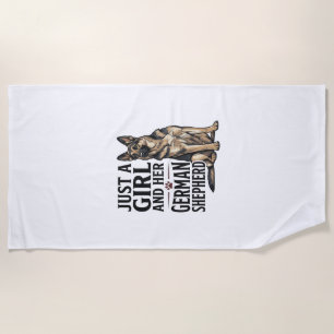 German Shepherd Girl Vintage Engraving Dog Lover D Beach Towel
