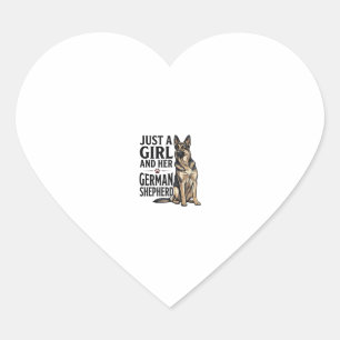German Shepherd Girl Vintage Engraving Dog Lover D Heart Sticker