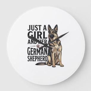 German Shepherd Girl Vintage Engraving Dog Lover D Large Clock
