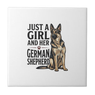 German Shepherd Girl Vintage Engraving Dog Lover D Tile
