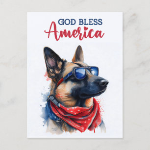German Shepherd, God Bless America Postcard