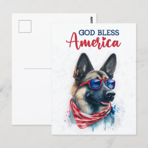German Shepherd, God Bless America Postcard