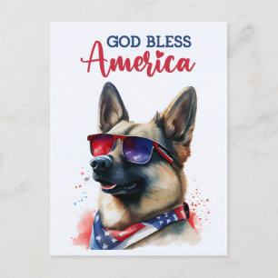 German Shepherd, God Bless America Postcard