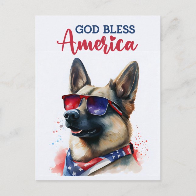 German Shepherd, God Bless America Postcard (Front)