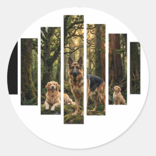 German Shepherd & Golden Retriever Nature Wall Art Classic Round Sticker