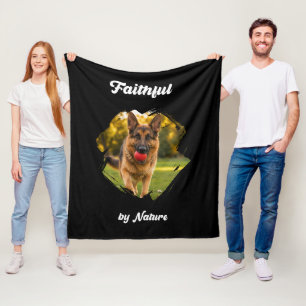 German Shepherd GSD Photo Faithful by Nature Black Fleece Blanket