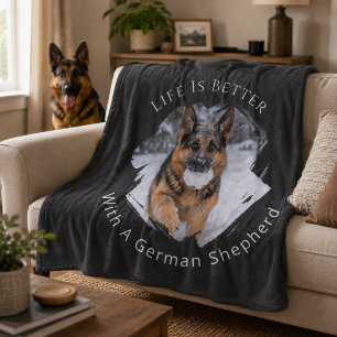 German Shepherd GSD Photo Life Is Better Black Fleece Blanket