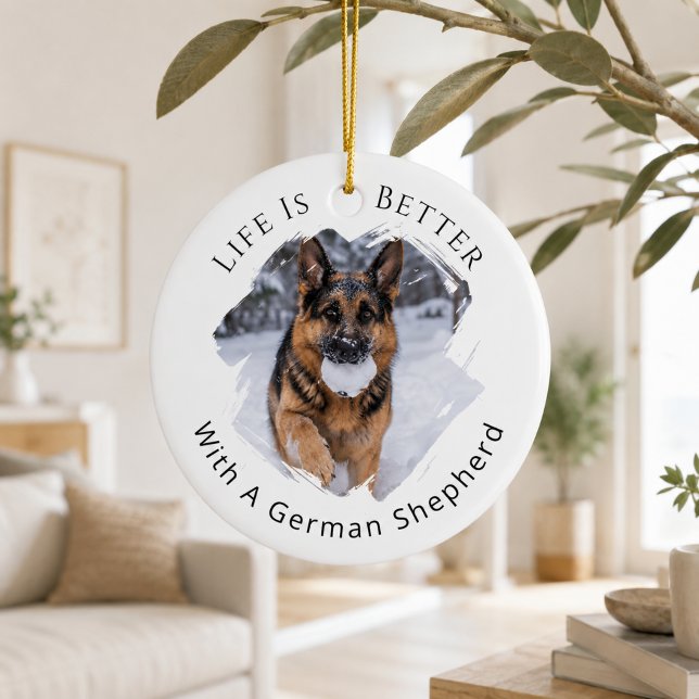 German Shepherd GSD Photo Life Is Better Ceramic Tree Decoration (Creator Uploaded)