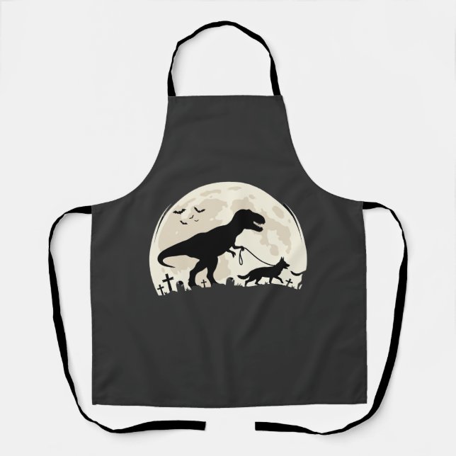 German Shepherd Halloween Dinosaur Moon Silhouette Apron (Front)