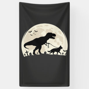 German Shepherd Halloween Dinosaur Moon Silhouette Banner