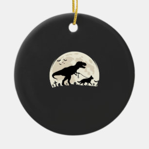 German Shepherd Halloween Dinosaur Moon Silhouette Ceramic Tree Decoration