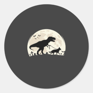 German Shepherd Halloween Dinosaur Moon Silhouette Classic Round Sticker