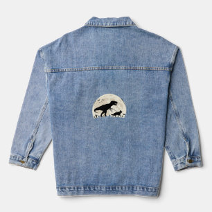 German Shepherd Halloween Dinosaur Moon Silhouette Denim Jacket