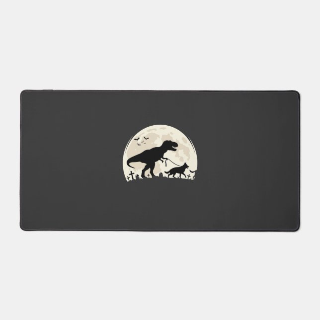 German Shepherd Halloween Dinosaur Moon Silhouette Desk Mat (Front)