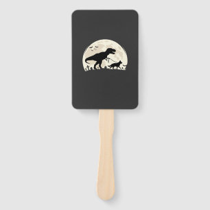 German Shepherd Halloween Dinosaur Moon Silhouette Hand Fan