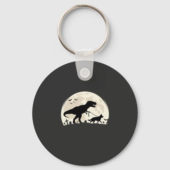 German Shepherd Halloween Dinosaur Moon Silhouette Key Ring (Front)