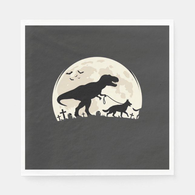 German Shepherd Halloween Dinosaur Moon Silhouette Napkin (Front)