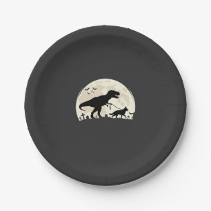 German Shepherd Halloween Dinosaur Moon Silhouette Paper Plate