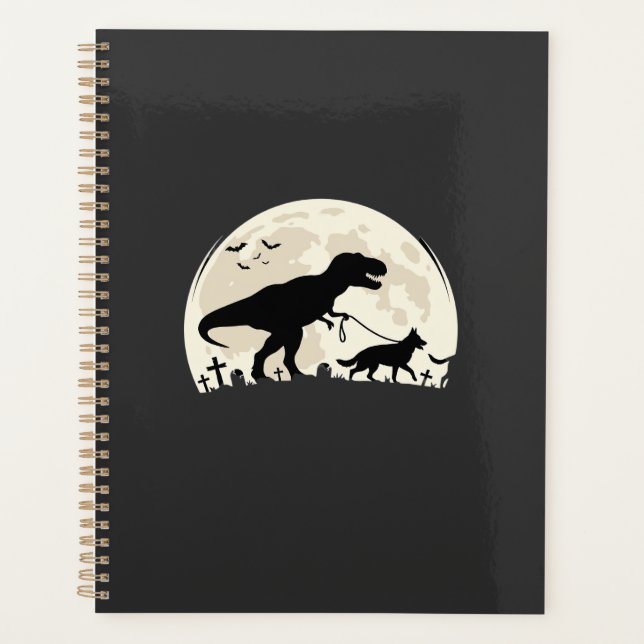 German Shepherd Halloween Dinosaur Moon Silhouette Planner (Front)