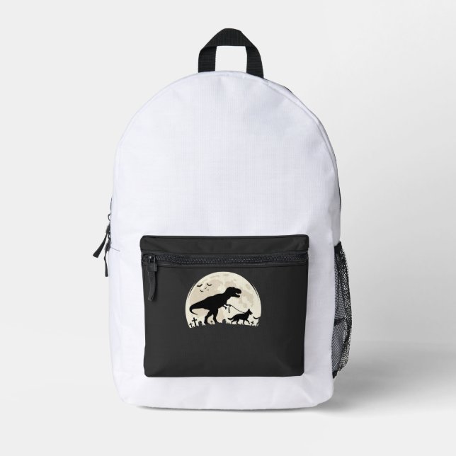 German Shepherd Halloween Dinosaur Moon Silhouette Printed Backpack (Front)
