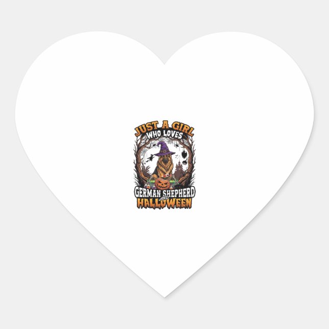 German Shepherd Halloween Dog Witch Hat Pumpkin_1 Heart Sticker (Front)