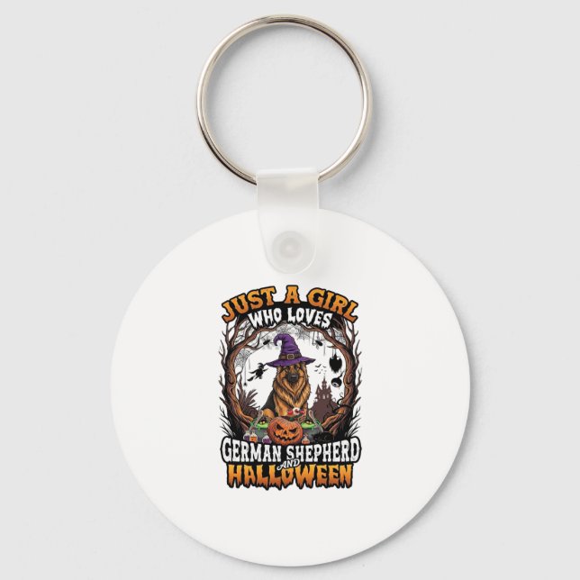 German Shepherd Halloween Dog Witch Hat Pumpkin_1 Key Ring (Front)