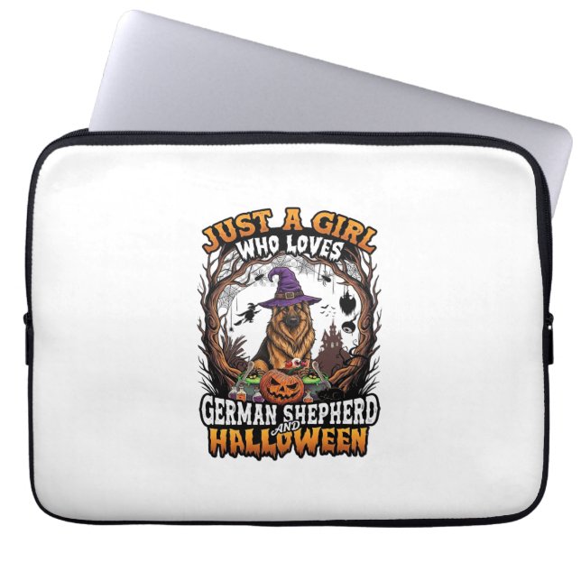 German Shepherd Halloween Dog Witch Hat Pumpkin_1 Laptop Sleeve (Front)
