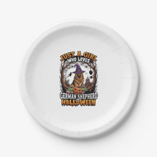 German Shepherd Halloween Dog Witch Hat Pumpkin_1 Paper Plate
