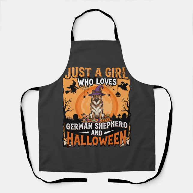 German Shepherd Halloween Girl Witch Dog Design Apron (Front)