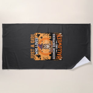 German Shepherd Halloween Girl Witch Dog Design Beach Towel