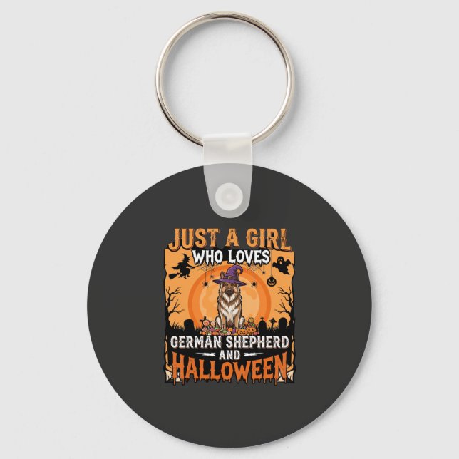 German Shepherd Halloween Girl Witch Dog Design Key Ring (Front)