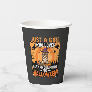 German Shepherd Halloween Girl Witch Dog Design Paper Cups
