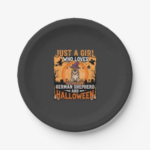 German Shepherd Halloween Girl Witch Dog Design Paper Plate