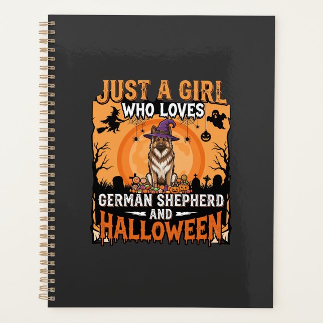 German Shepherd Halloween Girl Witch Dog Design Planner (Front)
