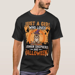German Shepherd Halloween Girl Witch Dog Design T-Shirt