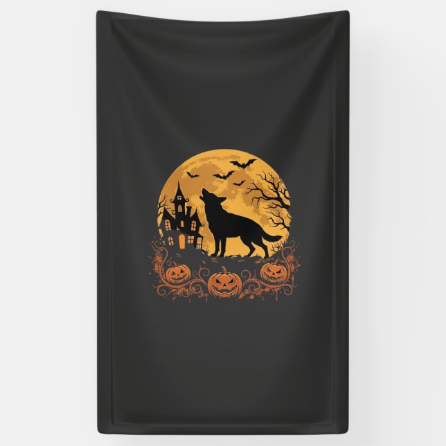 German Shepherd Halloween Moon Pumpkin Design_1 Banner (Vertical)