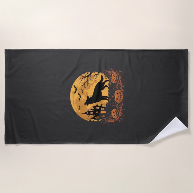 German Shepherd Halloween Moon Pumpkin Design_1 Beach Towel (Front)