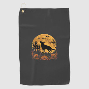 German Shepherd Halloween Moon Pumpkin Design_1 Golf Towel