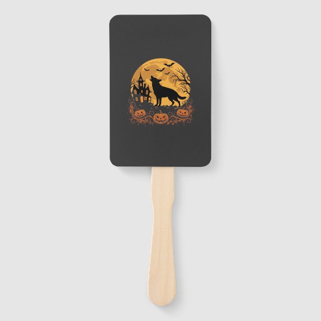 German Shepherd Halloween Moon Pumpkin Design_1 Hand Fan (Front)