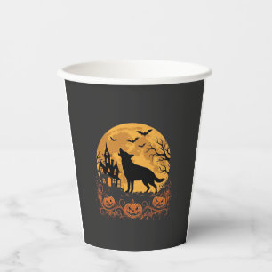 German Shepherd Halloween Moon Pumpkin Design_1 Paper Cups