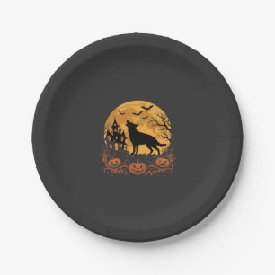 German Shepherd Halloween Moon Pumpkin Design_1 Paper Plate