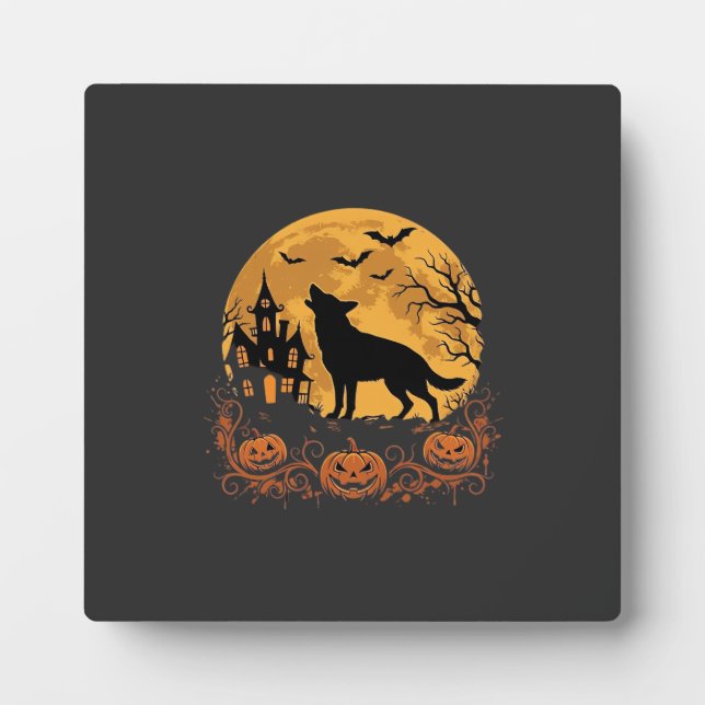 German Shepherd Halloween Moon Pumpkin Design_1 Plaque (Front)