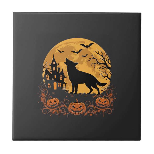 German Shepherd Halloween Moon Pumpkin Design_1 Tile (Front)