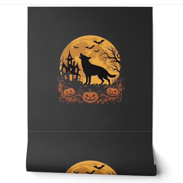 German Shepherd Halloween Moon Pumpkin Design_1 Wallpaper (Unrolling)