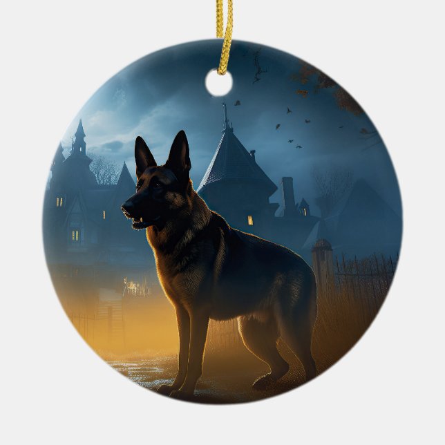 German Shepherd Halloween Scary Ceramic Tree Decoration (Front)