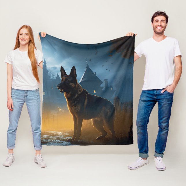 German Shepherd Halloween Scary Fleece Blanket (In Situ)