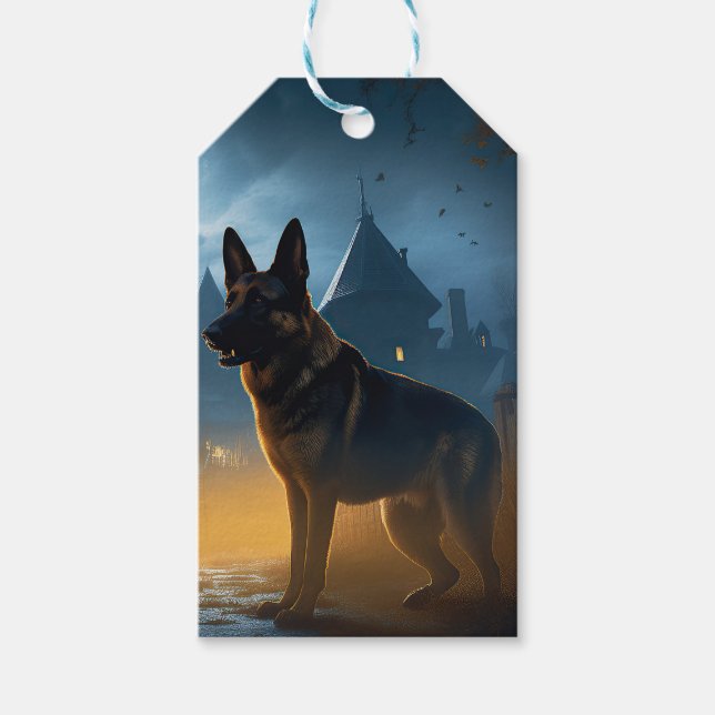 German Shepherd Halloween Scary Gift Tags (Front)