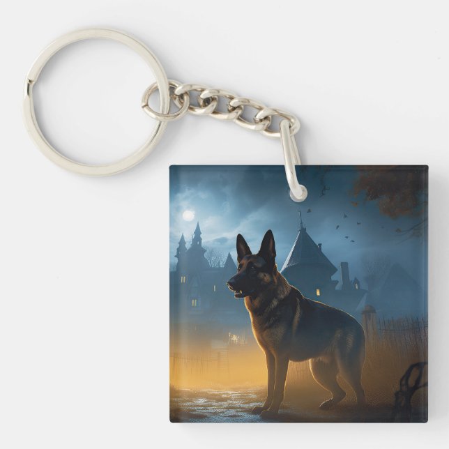 German Shepherd Halloween Scary Key Ring (Front)